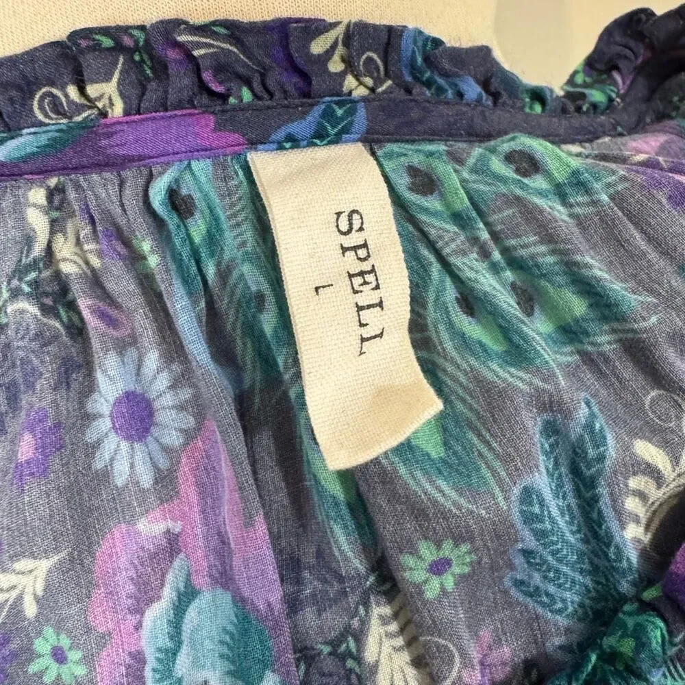 Spell & The Gypsy Boheme Ruffle Blouse | Peacock Floral Print | Large - Picture 9 of 13